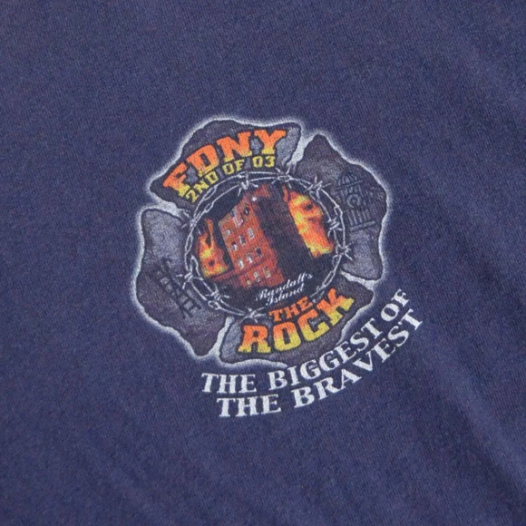 Vintage 03' Delta Pro Weight Navy FDNY 2nd Class The Rock Back Bully Hit 3XL - Picture 8 of 10